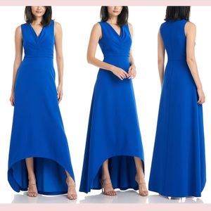 NEW‎ $318 Kay Unger [ 4 ] Melinda V-Neck Hi Low Gown in Sapphire Blue